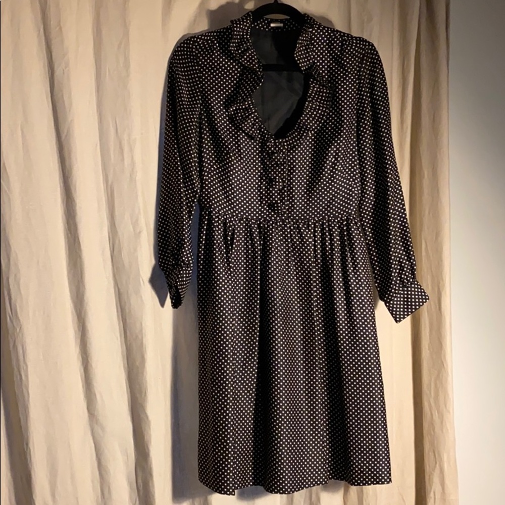 J Crew polka dot silk ruffle neck button dress 4
